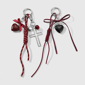 Trendy Y2K Korean <b>Sweet</b> Cool Exquisite Bow Acrylic <b>Heart</b> Cross DIY Keychain Fashion Bag Car Key Accessory - Product Image 2
