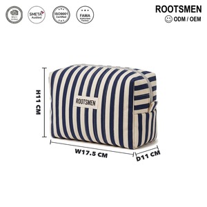 Estuche de Lona con Rayas Azul Marino y Crema, Bolsa de Maquillaje Mediana con Cierre, Logotipo Personalizado OEM - Product Image 5