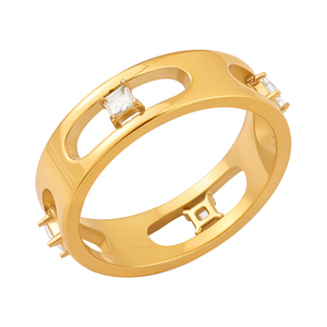 Anello da Donna Impermeabile in Acciaio Inossidabile Placcato Oro 18K di Alta Qualità con Zirconi Cubici Incastonati a Cerchio Completo - Product Image 1