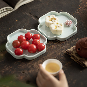 Plato de cerámica chino para aperitivos, forma irregular, plato de porcelana para frutas, para ceremonia del té, estilo retro de lujo - Product Image 2
