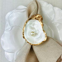 Lot de 9 ravissants anneaux de serviette en coquille d'huître et perle pour mariage estival à la plage, parfaits comme cadeaux uniques pour la Saint-Valentin, 3-4 pouces