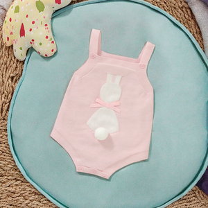 Combinaison décontractée en polyester tricoté pour bébé et tout-petit, motif lapin mignon, à bretelles, douce, avec boutons - Product Image 3