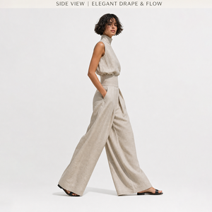 Completo Due Pezzi <span class=keywords><strong>da</strong></span> Donna: Top Senza Maniche con Collo Alto e Pantaloni a Vita Alta a Gamba Larga, Effetto Lino, Elegante Tuta Casual Estate-Autunno 2026 - Product Image 6
