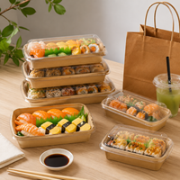 Boîte à sushi en kraft avec couvercle transparent, compartiments séparés en PET, plusieurs tailles, résistante à l'huile et anti-fuite pour aliments chauds et froids
