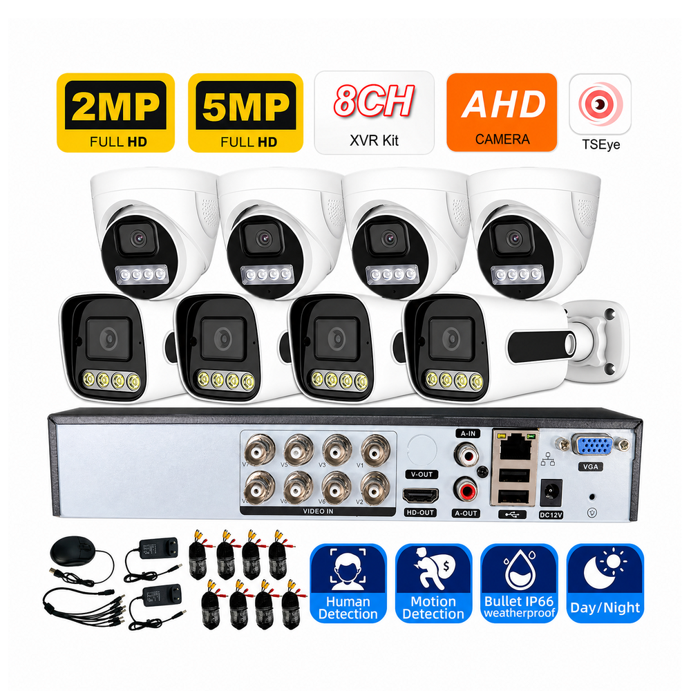 <strong>CCTV</strong> Surveillance Security System 8CH 5MP Analog <strong>DVR</strong> <strong>XVR</strong> Kit Full <strong>Color</strong> Dual Light Motion Detection CMOS
