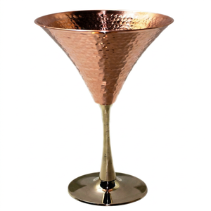 Hammered Copper Martini Glass Set With Wide <b>Cone</b> Bowl Goldtone Stem And Base For Cocktail Bar Dining And Entertaining Events Set - Product Image 1