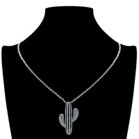 Kalung Liontin Kaktus Custom Micro Pave CZ Perhiasan Hip Hop untuk Pria