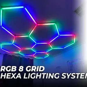 RGB 8 Hexagonal Led Light RGB Honeycomb Garage Lamp Led Hexagon Luces de techo para Auto Detailing Shop Garage Gym