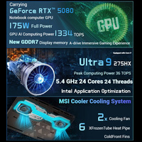 Portatili MSI Nuovi di Fabbrica 2025 Vector16 Intel Core Ultra9 275HX Portatile per Gamer Rtx 5080 Rtx5090 Portatile da 16 Pollici 2.5K 240Hz da Gaming