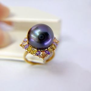 Anillo de Plata de Ley 925 con Perla Negra Premium de 13-12 mm, Redonda, con Gran Brillo y Casi Impecable, 100% Auténtica - Viene con Caja de Regalo - Product Image 2