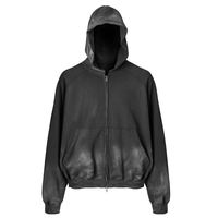 Veste à capuche unisexe vintage délavée dégradée avec fermeture éclair bidirectionnelle, brodée, en coton French Terry, style streetwear