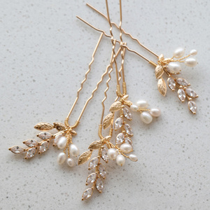 2 pz zircone foglia di perle d'acqua dolce <span class=keywords><strong>Set</strong></span> per acconciatura da sposa da donna copricapo da sposa - Product Image 4