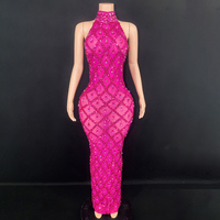 Robe de minuit Rose Rouge Brillant Strass Sexy Dîner Robes Femmes Soirée Élégance rose Robe De Bal