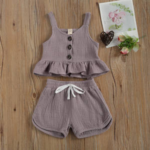 Vêtements d'été personnalisés pour bébés, ensembles en lin et coton pour fillettes, chemises à volants + shorts, tenue pour fille - Product Image 3