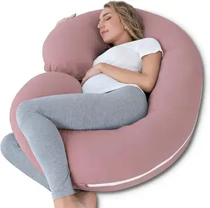 Almohada de embarazo Almohada de cuerpo en forma de C de maternidad con cubierta de algodón rosa de enfriamiento para dormir