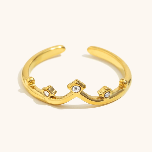Cross Border Womens Zircon Crown Open Eternity Band Ring Stainless Steel Gold Plated Minority Design French Internet Celebrity