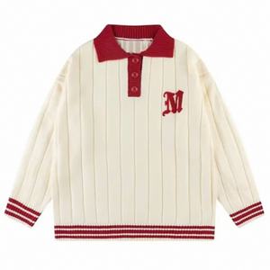 Custom Logo Men's Youth Pullover Knitwear Long Sleeve Knitted Sweater <strong>Jumper</strong> Cotton Jacquard Letter <strong>Polo</strong> <strong>Neck</strong> Knit Sweater Men - Product Image 1