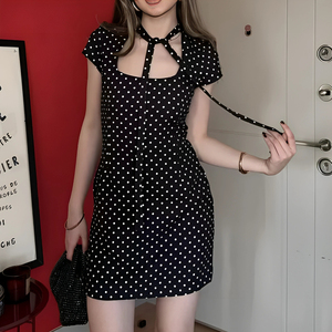 <span class=keywords><strong>Vestido</strong></span> Mini Vintage con Estampado <span class=keywords><strong>de</strong></span> Puntos <span class=keywords><strong>para</strong></span> Mujer, Cuello Cuadrado, Manga Corta, Corte en A, <span class=keywords><strong>para</strong></span> Bodas, Fiestas, Verano 2026 - Product Image 1