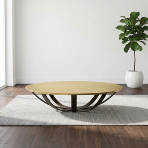AK Brass Unique Design Metal Round Coffee <b>Table</b> Gold And <b>Brown</b> Finished With Handcrafted Coffee <b>Table</b> For Restaurant Furniture - Product Image 1