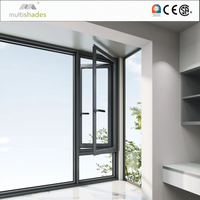 Fenêtre à battant en aluminium à triple vitrage, à rupture de pont thermique, anti-effraction haute sécurité, conforme à la norme NFRC CA Title 24, avec verre trempé et ouverture vers l'intérieur.