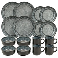 Service de table en grès réactif noir, bleu et gris, 16 pièces, pour la maison, la cuisine, le restaurant, ou comme cadeau