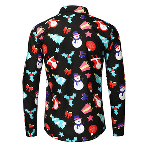 Camicia da <span class=keywords><strong>uomo</strong></span> con stampa di Babbo Natale, manica lunga, casual, natalizia, alla moda, 18 colori, vestibilità slim. - Product Image 4
