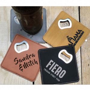 Abridor de Botellas Multifuncional Promocional con Logotipo Personalizado, Posavasos de Cuero PU para Cenas, Bodas, Bares, Regalo de Navidad y Año Nuevo - Product Image 1