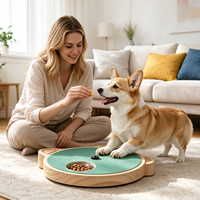 Papan Cakar Anjing Kayu Solid Berputar dengan Mangkuk Stainless Steel, Mainan Puzzle Pengisi Makanan Lambat, Pengayaan Interaktif untuk Anjing