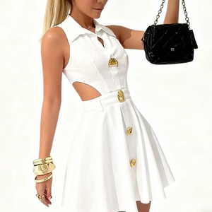 Vestido Elegante sin Mangas con Cuello Polo para Mujer, Vestido con Botones que Define la Cintura, Vestidos con Corte en A, Ropa de Mujer, Moda - Product Image 2