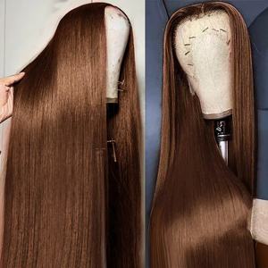 Perruques en dentelle HD 13x6, cheveux humains, couleur brune, perruque en dentelle complète, cuticules alignées, perruques en cheveux humains sans colle pour femmes noires - Product Image 1