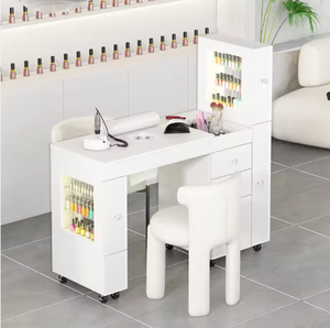 Mesa de Manicura con Reposamuñecas Negro Antiácido, Pantalla LED, Ruedas Bloqueables y Cajón para Aspiradora, para Uso en Baños - Product Image 3