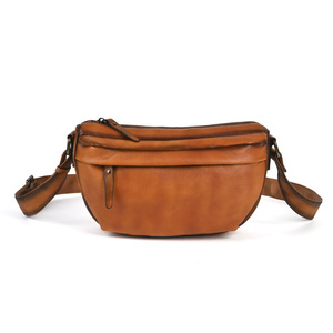 Leather Crossbody <b>Bag</b> Brown Coffee Genuine Leather Men's Chest <b>Bag</b> Durable Everyday Outfits - Product Image 3