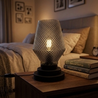 Lámpara de Mesa de Metal para Dormitorio, Moderna, Redonda, de Metal, para Sala de Estar, Dormitorio, Mesita de Noche, Decorativa, de Vidrio