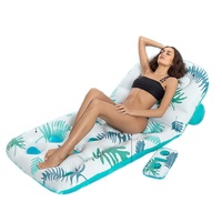 U-Sd bleu feuille d'érable siège gonflable eau canapé chaise longue avec trou découpé flottant rangée adulte eau jouet porte-gobelet natation
