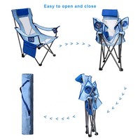 Chaise pliante d'extérieur portable avec dossier haut en maille respirante, porte-gobelet et poche