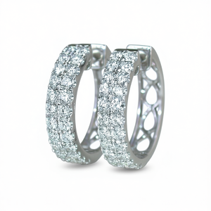 E4201 White Gold <b>Hoop</b> <b>Earrings</b> With Round Brilliant Cut Diamonds Channel Setting Women's Luxury <b>Fine</b> Jewelry - Product Image 1