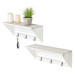 Wooden <b>Wall</b> <b>Mounted</b> Key Rack White Rectangle Multipurpose Entryway Storage Organizer Coat Rack Living Room Decorative <b>Shelf</b> - Product Image 3
