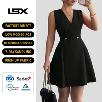 Robe Mini Élégante Été pour Femme, Coupe Trapèze Sans Manches, Col en V Profond, Motif Uni, Longueur Genou, Idéale pour les Fêtes, Vêtements de Boutique