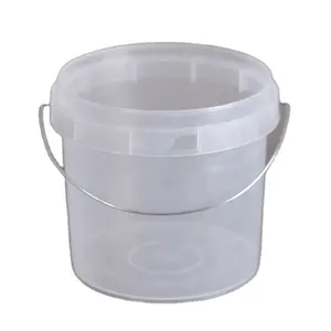 Food Grade Bucket Round Plastic Pail with Handle and Lid 2L Clear Tub