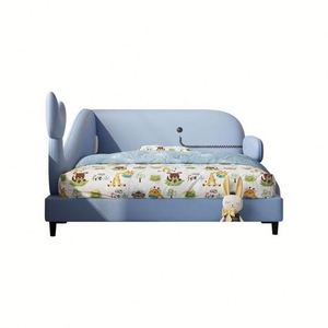 Lit enfant moderne en bois confortable avec motif baleine de dessin animé et barrières de sécurité, style princesse, lit double pour garçons et filles avec rangement - Product Image 6