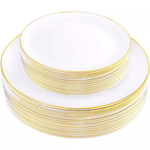 100-teiliges Set PS Hartplastik Runde Teller Weiß mit Goldrand Schwarz Marmoriert Moderner Minimalistischer Stil; Einweg - Product Image 1