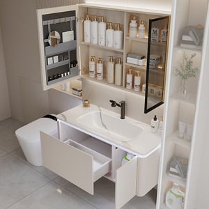 Mdf Vanity <b>Set</b> Single Sink Marble Countertop Wash Basin Cabinets Bathroom Vanities Cabinet With <b>Mirror</b> for Hotel Villa - Product Image 5