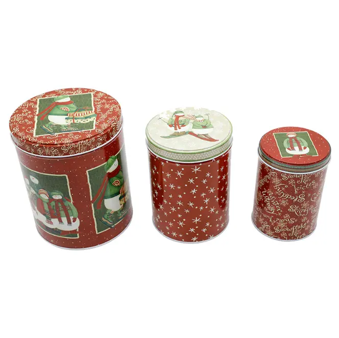 カスタム空のホットセールパッキング缶メタルギフトラウンドクリスマスクッキー缶ボックスお茶用