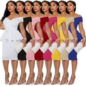 New Arrival Off The Shoulder Sleeveless Ruffles Formal Elegant Ruched Ladies Wear Dress