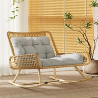 Chaise inclinable pivotante pour adulte en rotin rétro en bois pour chambre et balcon pour les loisirs pause déjeuner sommeil-utilisation en extérieur