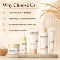 Kit de Soins Visage Hydratant et Réparateur à l'Extrait de Riz Fermenté Végétalien Marque Blanche, Éclaircissant à la Niacinamide et à l'Alpha-Arbutine
