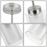 Lámpara Colgante Moderna ETL de Níquel Cepillado Ajustable con Doble Cristal, Mini Lámpara Colgante para Mesa de Comedor, Isla de Cocina, Barra