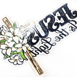 Grand Patch <span class=keywords><strong>Brodé</strong></span> en Chenille avec Croix de Jésus et Motif Floral pour Vestes, Sacs à Dos, Chapeaux, Foi Chrétienne, Applique à Repasser - Product Image 3
