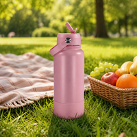 Botol Air Stainless Steel Metal ODM 32oz dengan Tali Silikon Bebas BPA Anti Bocor Botol Termo dengan Tutup Sedotan untuk Olahraga Gym