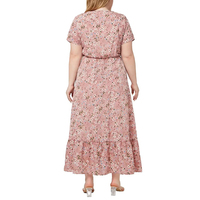 Robe de plage en gros, nouvelle collection, col rond, manches courtes, grande taille, longue, taille empire, à volants, imprimé floral